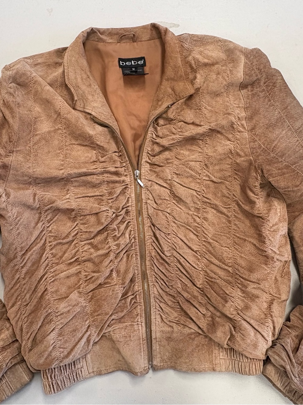 Size medium bebe Women's Tan Suede like Zip-Front Jacket